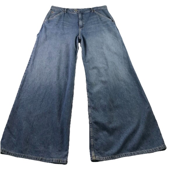 Denim - Forever 21 + Extra Wide Leg Carpenter Baggy Denim Grunge Skater Jeans 12 Plus